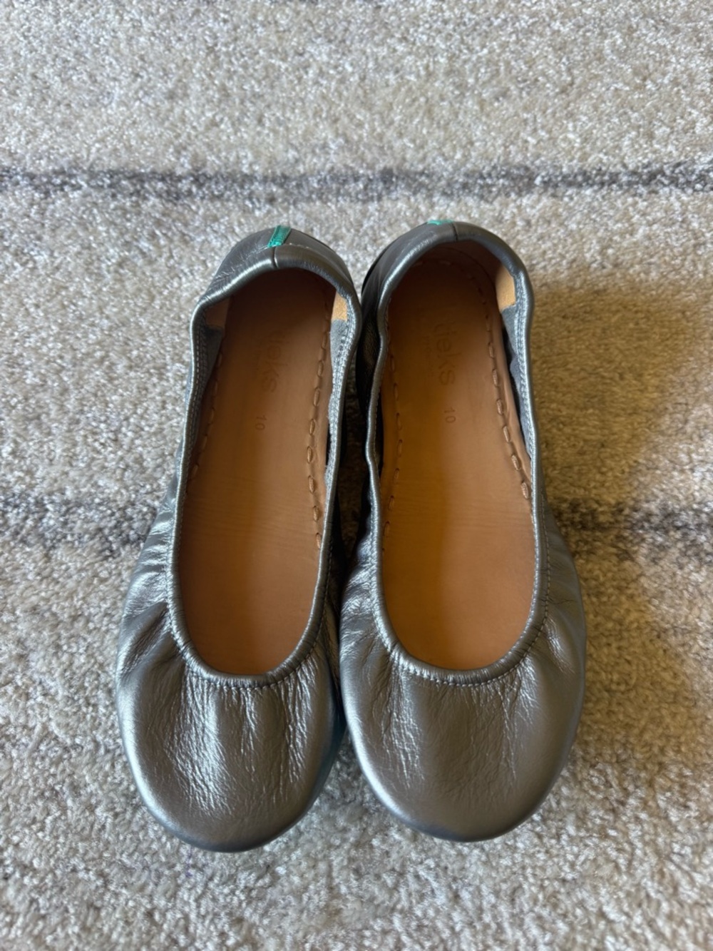 Tieks Metallic Gray Ballet Flats with Teal Tab